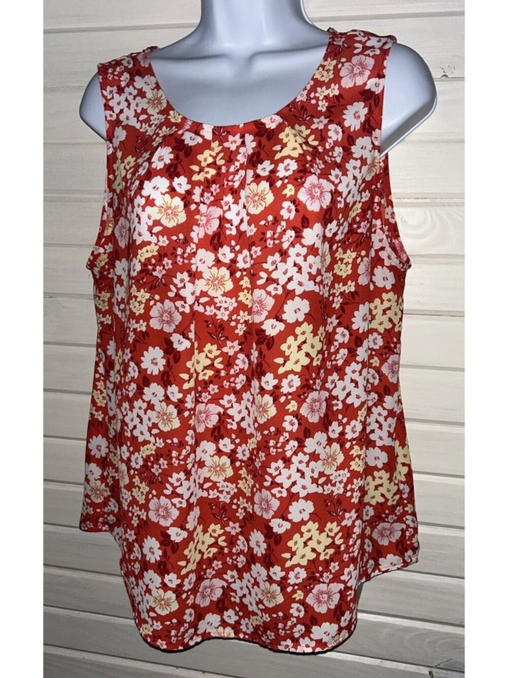 41 Hawthorn Stitch Fix Sz LARGE Lexie Pleated Pullover Blouse Orange Floral EUC